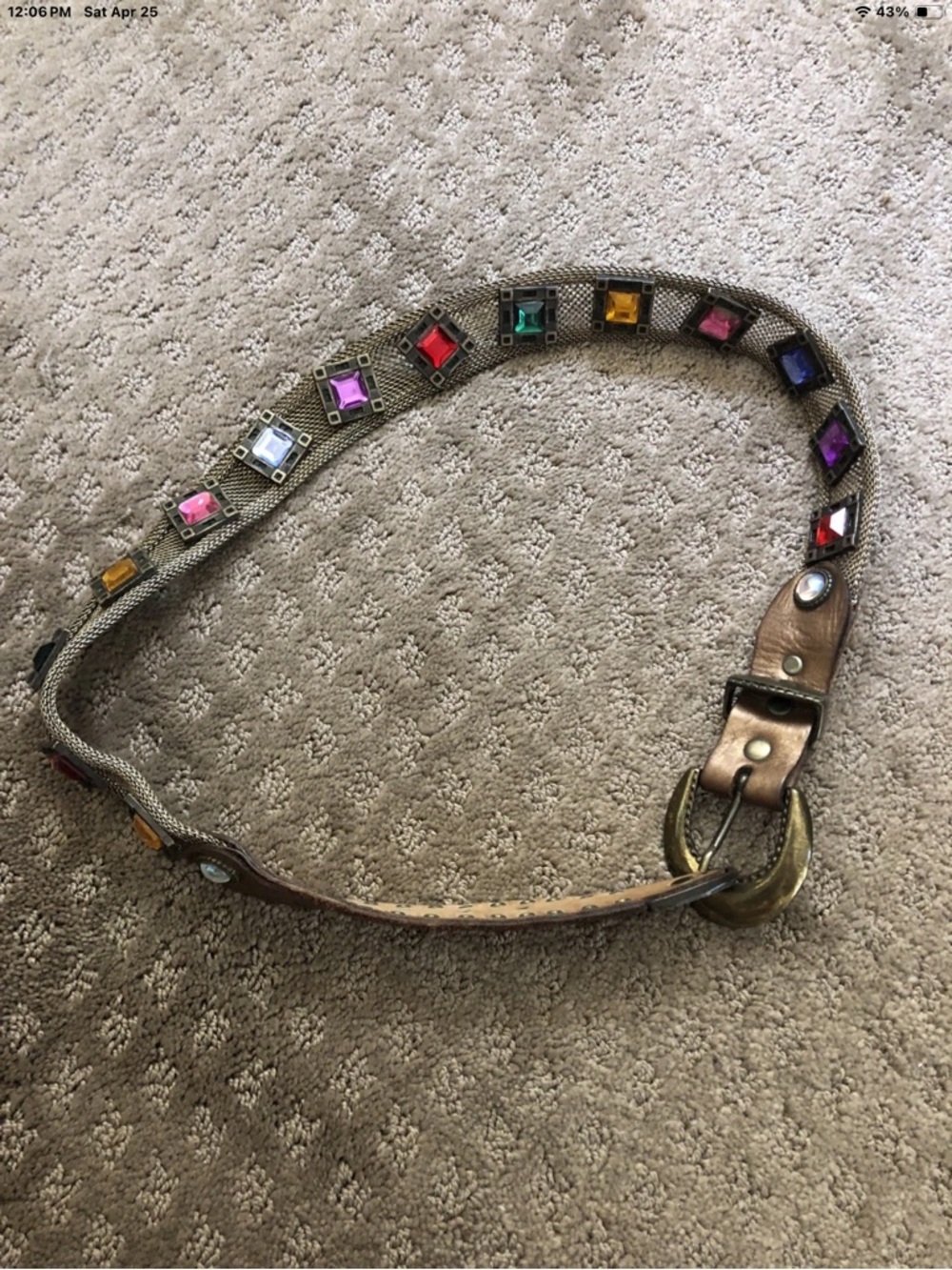 Women’s Multicolor Jeweled Fabric and Leather Belt Sm
